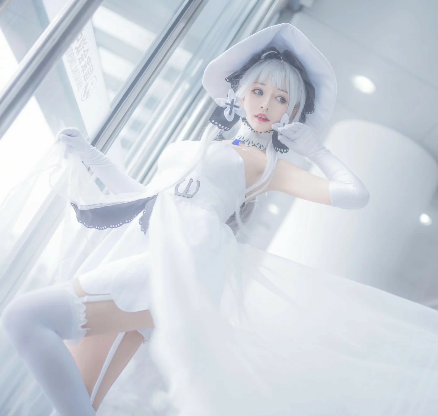 二次元超仙白色礼服丝控小姐姐cosplay碧蓝航线光辉