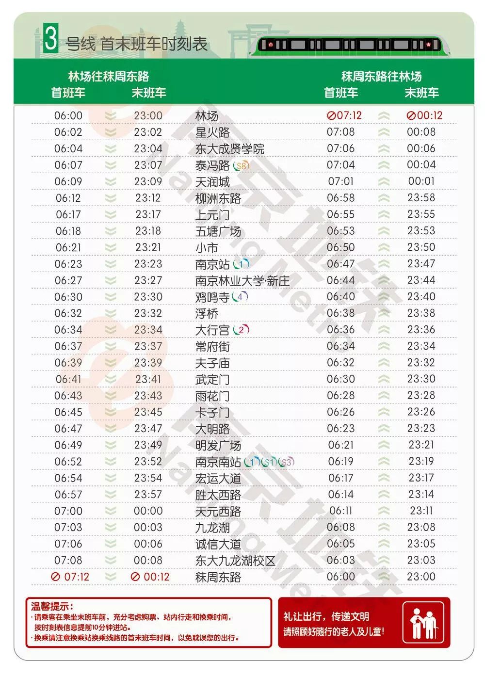 拿好这份《南京地铁大全》 南京11区说走就走 南京地铁运营时间表