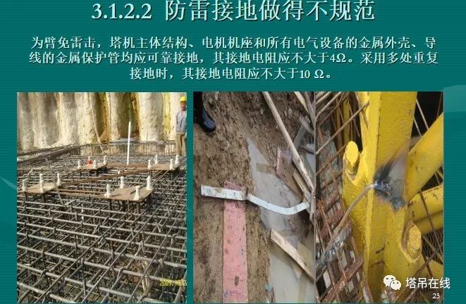 2 基础检查常见问题 地脚螺丝预埋方法不规范 防雷接地做得不规范