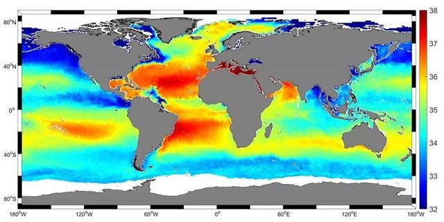 欧空局公布了迄今为止世界上最精确的卫星海面盐度全球数据分布图
