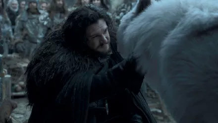 雪诺当了守夜人,终于摸到白灵的狗头.i am the king.