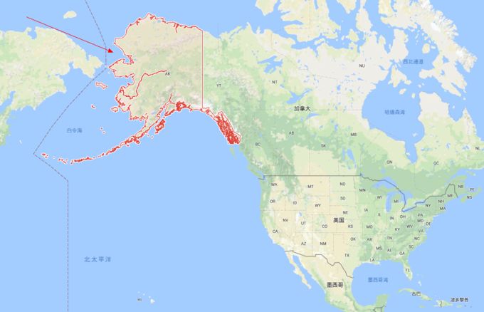 红色区域内是阿拉斯加州
