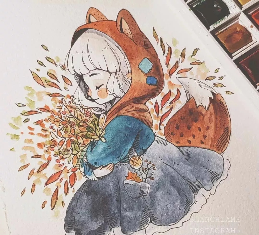 1/ 12 今天介绍一组非常可爱的水彩插画,关于二次元的森林系可爱萝莉
