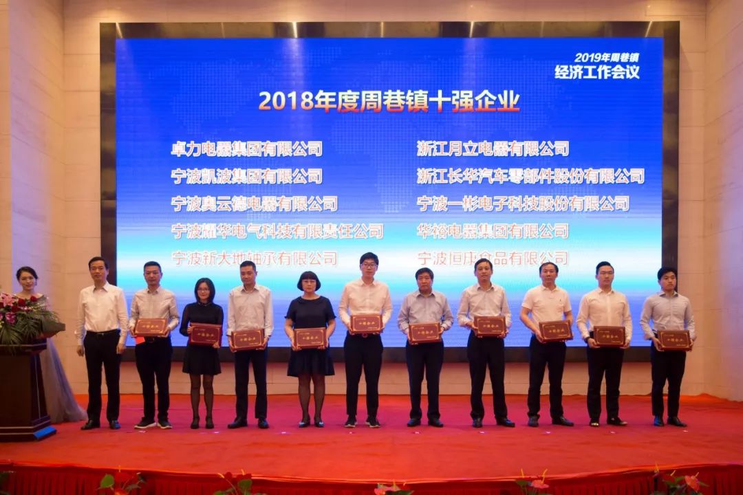 市委常委,周巷镇党委书记高松岳为获奖企业颁奖振兴周巷经济特别功勋