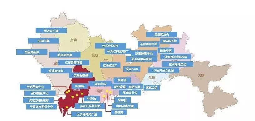 2018-2019年4月深圳市商务公寓新增供应项目分布图
