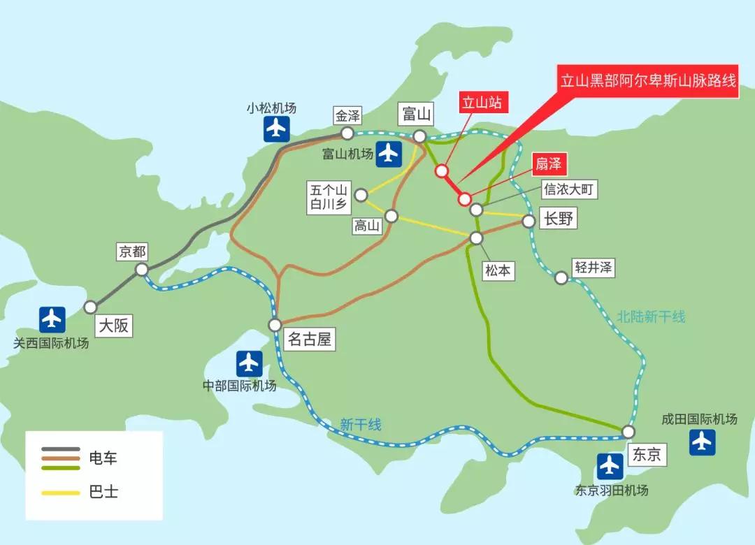 自长野县大町市的扇泽站到富山县中新川郡的立山站,利用各式各样的