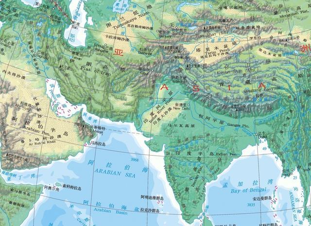 南亚和西亚地区地形图
