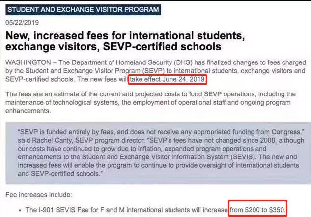 坏消息!美国F1学生签证SEVIS费涨价1000多!从$200涨至$350! 99re6久久热在线播放