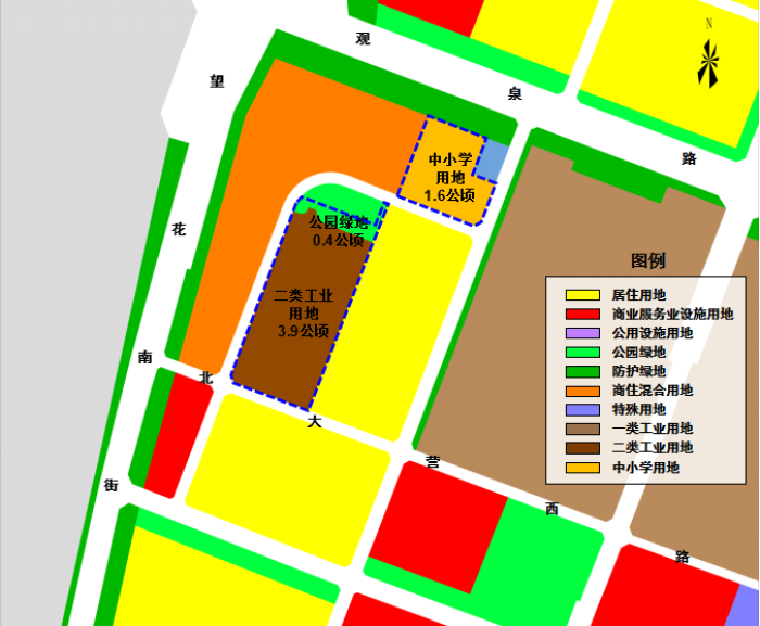 (1)土地证范围内(约3.9公顷)规划用地性质调整为二类工业用地(m2).