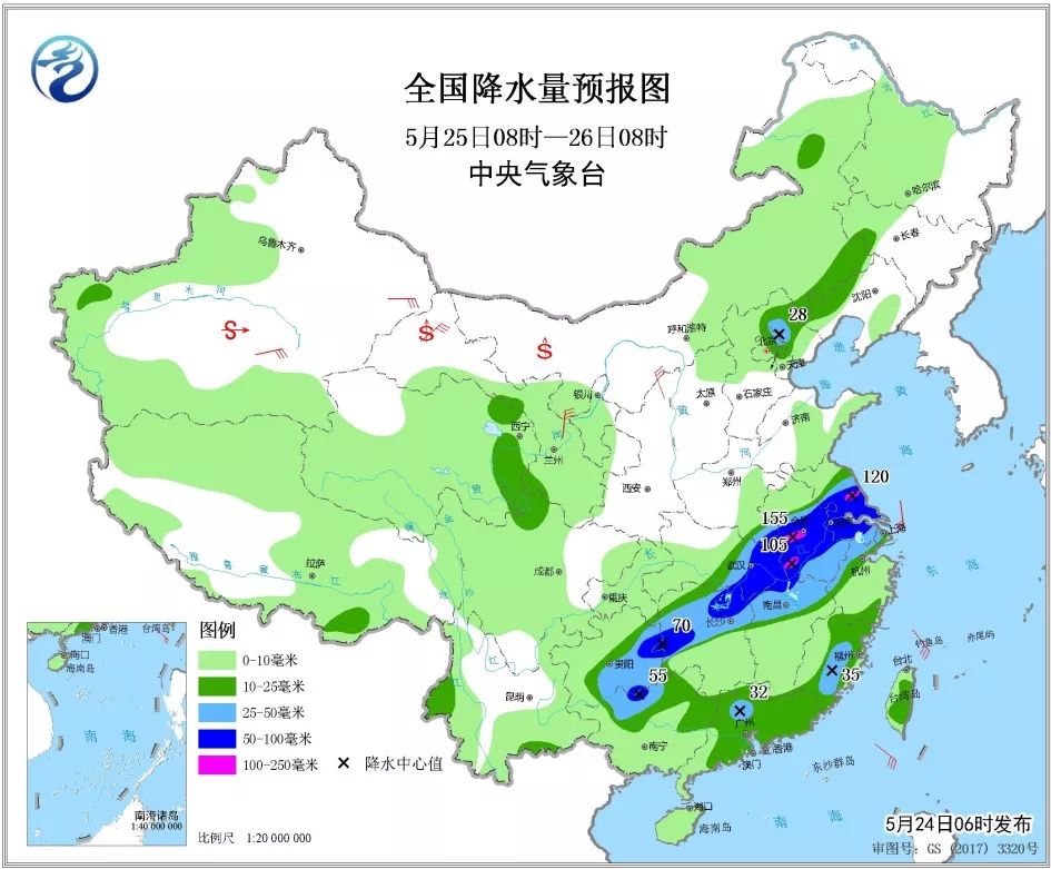 2019年5月24日:未来三天全国天气预报