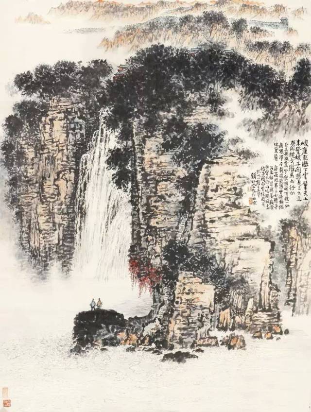 百态 山势陡峭气势虹 画面景物组合佳 品品读读身心爽 高山飞瀑眼中流