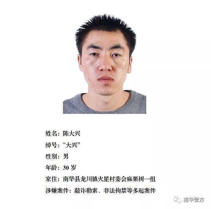 南华警方通缉李文富团伙涉嫌违法犯罪在逃人员