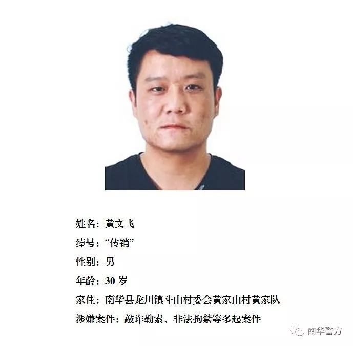 南华警方通缉李文富团伙涉嫌违法犯罪在逃人员