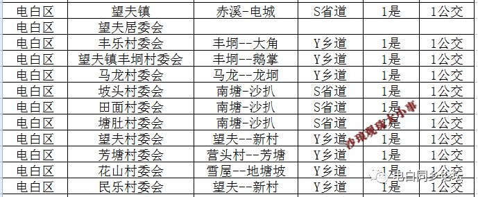 林头镇各村公交马踏镇各村公交电白各镇各村开通公交情况一览表