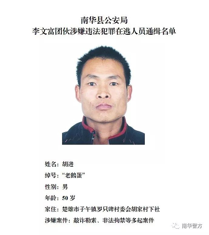 南华警方通缉李文富团伙涉嫌违法犯罪在逃人员