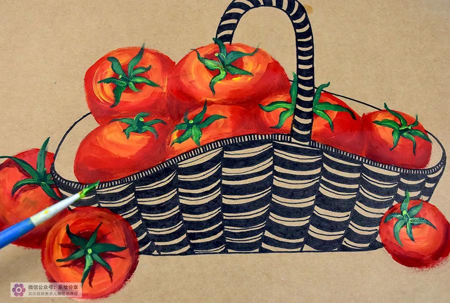创意儿童水粉画一篮子西红柿