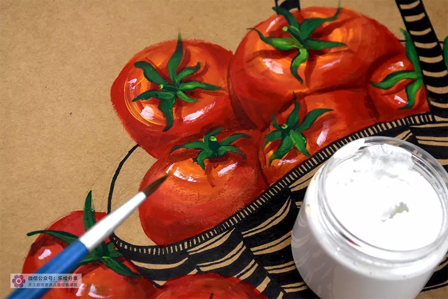 创意儿童水粉画一篮子西红柿