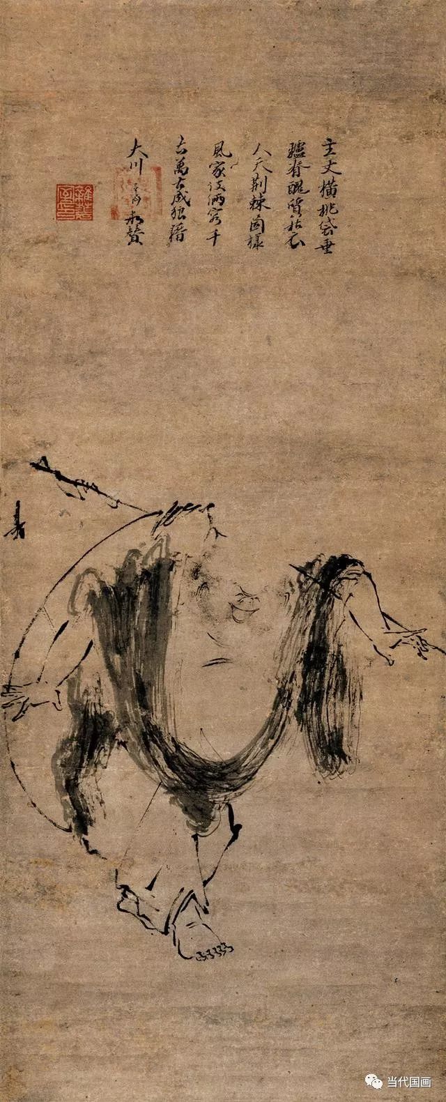 大幅値下げ　額装品　水墨画風　刺繍作品　蘇州大師　王麗華作　「梁楷　溌墨仙人」 大幅値下げ 額装品 水墨画風 刺繍作品 蘇州大師 王麗華作 「梁楷 溌墨