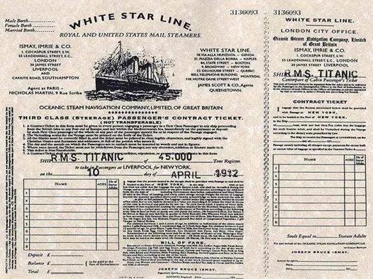 9)ticket for the titanic, 1912.(泰坦尼克的船票)