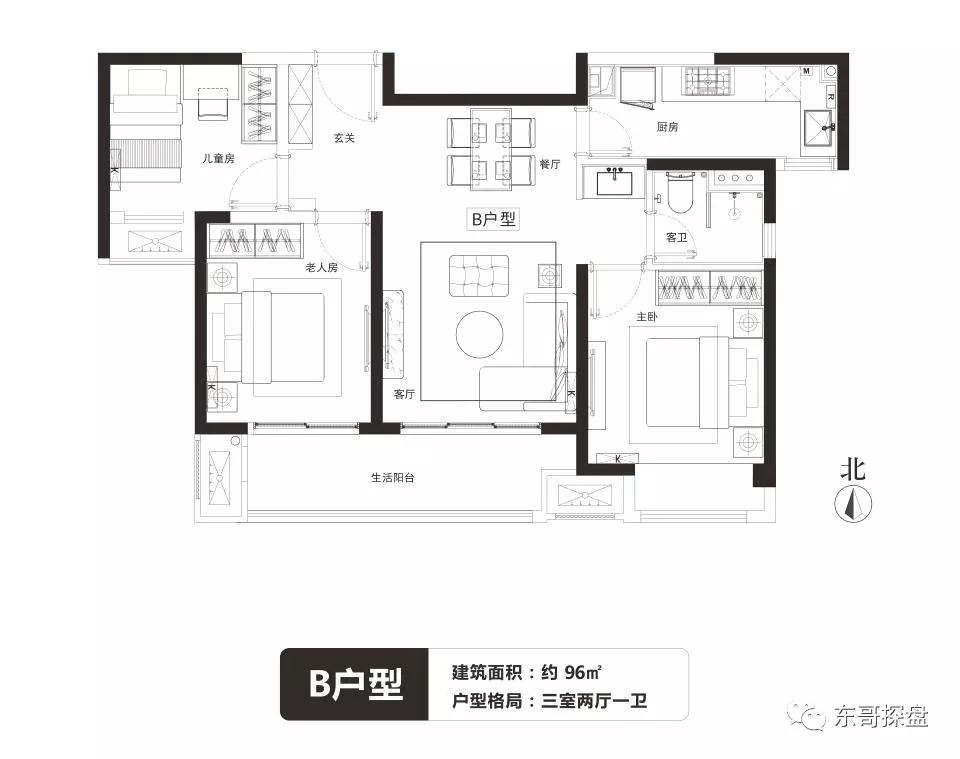 在具体的产品方面,万科溥天龙堂户型的建筑面积在约96㎡-139㎡之间