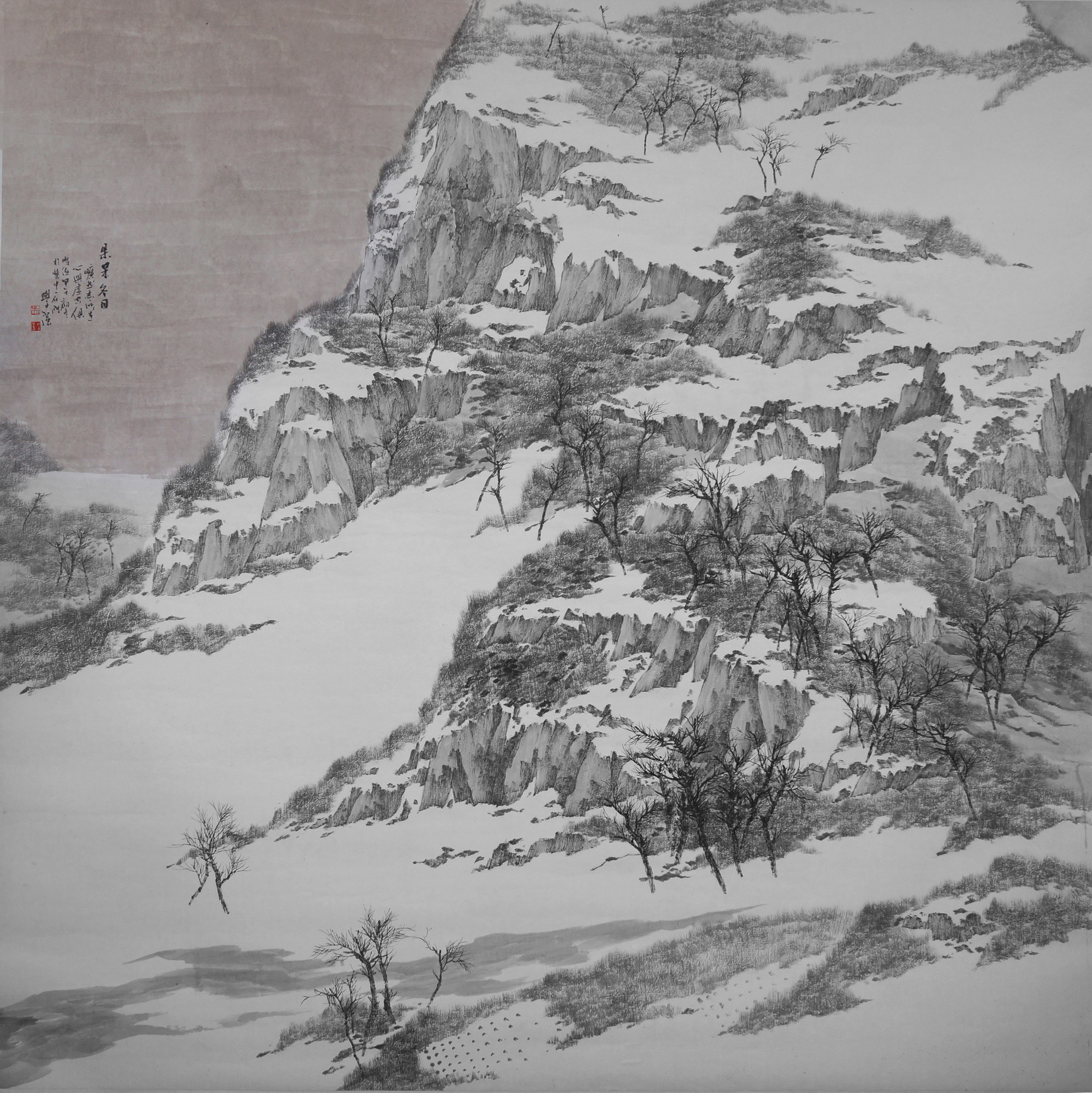 雪霁人渐远山水画意浓吴学强老师山水画作品