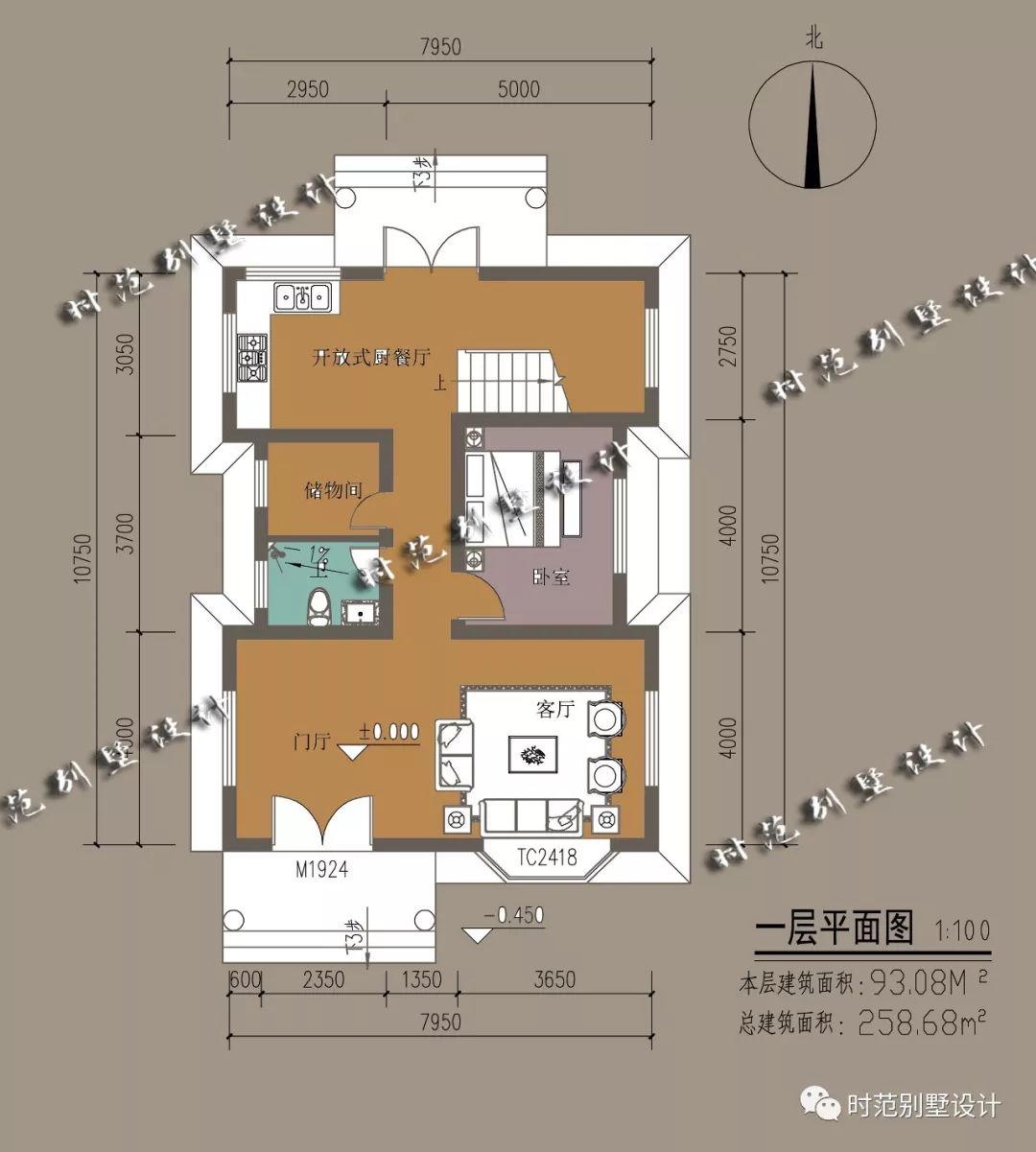 8米x10米户型图,八米宽十米进深设计图 别墅编号:sf1905026w 占地尺寸:7.95x1..