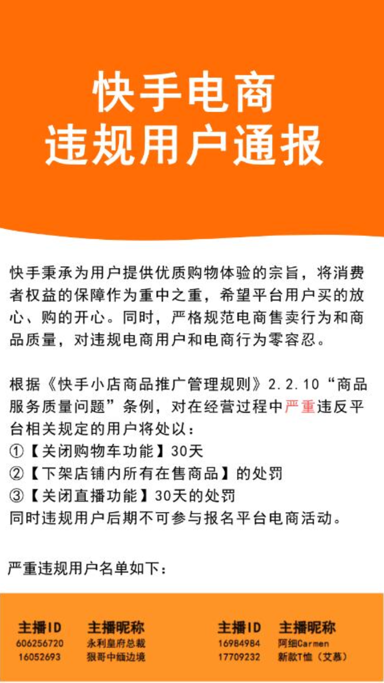 快手电商严惩45名违规用户 力推消费者权益保障 日本强奷在线播放