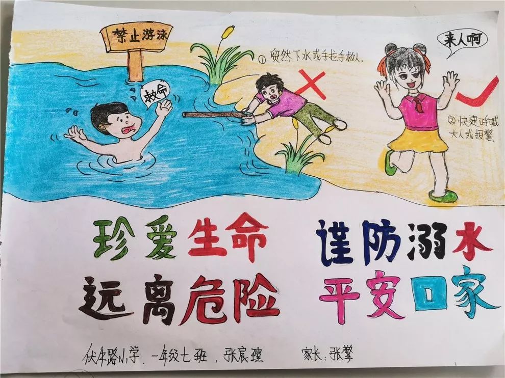 学校还要求学生和家长共同完成一项防溺水亲子安全作业:所有孩子跟