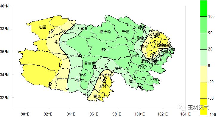 青海省2019年8月降水距平百分率预告图