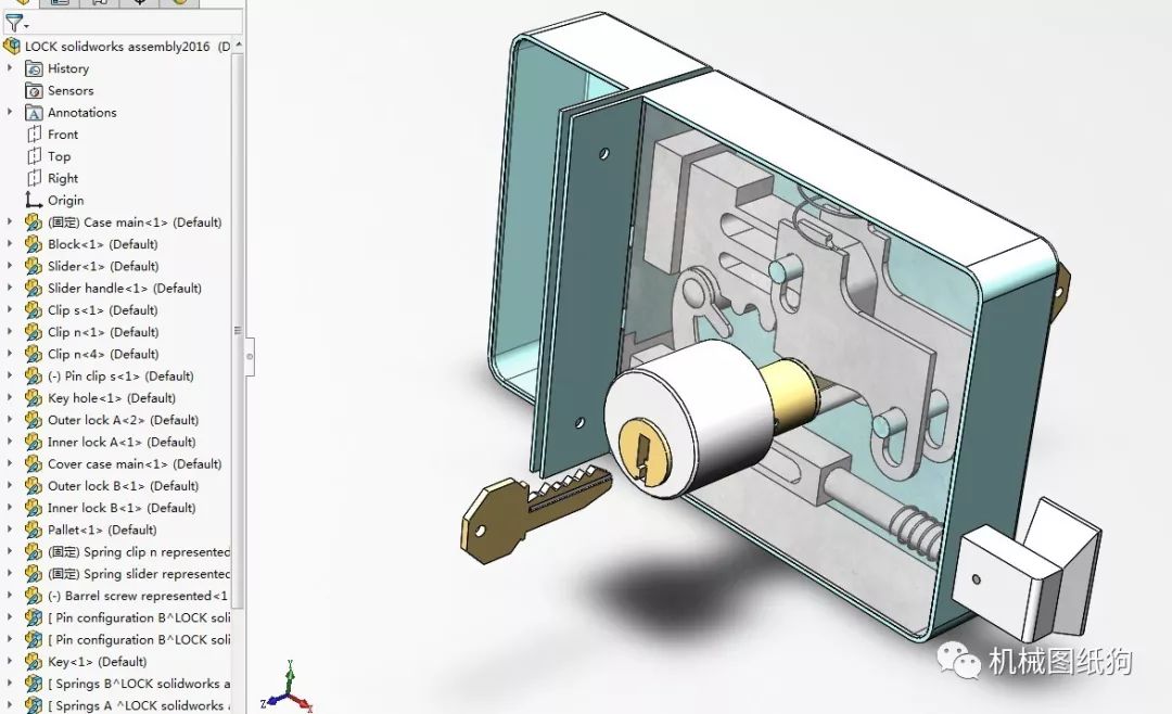 【工程机械】普通门锁结构模型3d图纸 solidworks设计