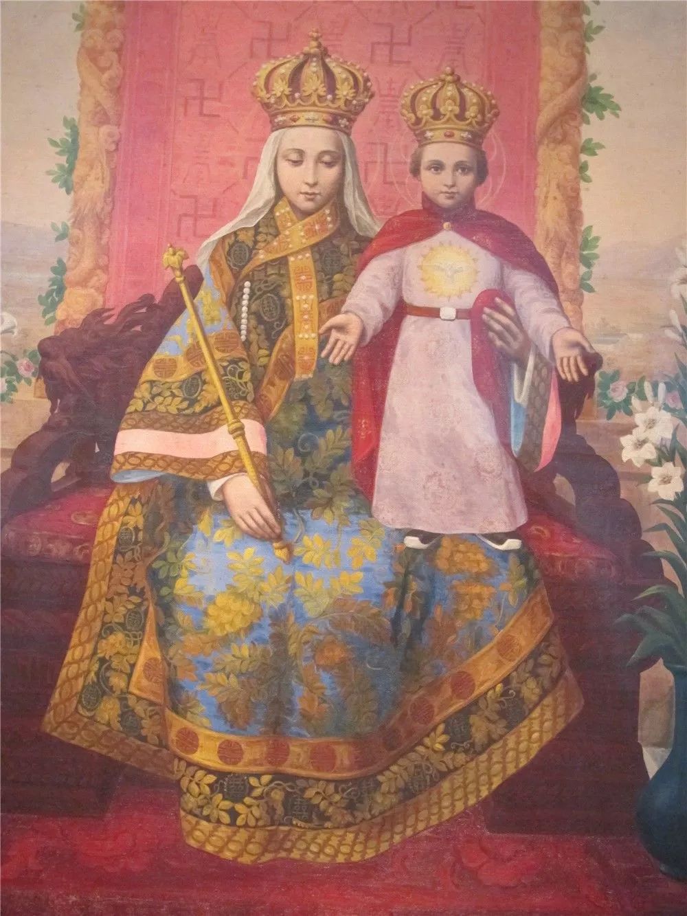 任懿芳画耶稣和孩子们图 二十世纪 绢本设色 中华圣母画像 1924年 布