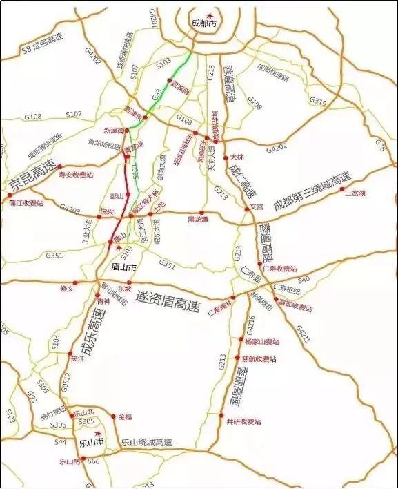 路线2:眉山至成都方向车辆经国道g245(原省道103线)在新津南收费站入