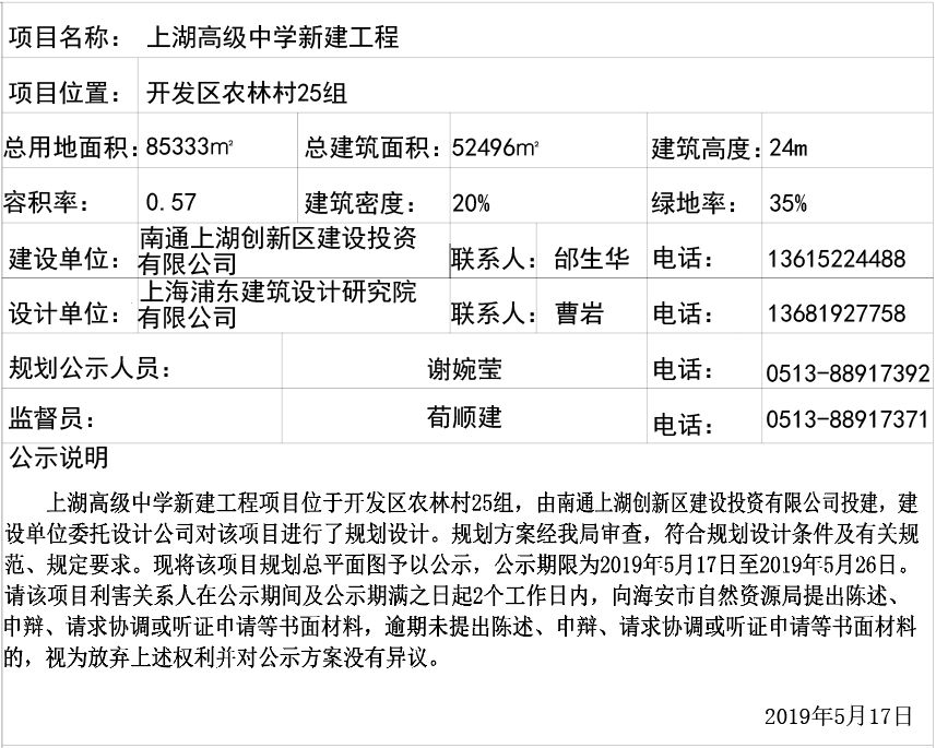 好消息海安上湖高级中学新建工程规划公示