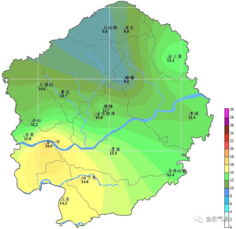 30日20时-31日08时金东区;累积雨量分布图(毫米)