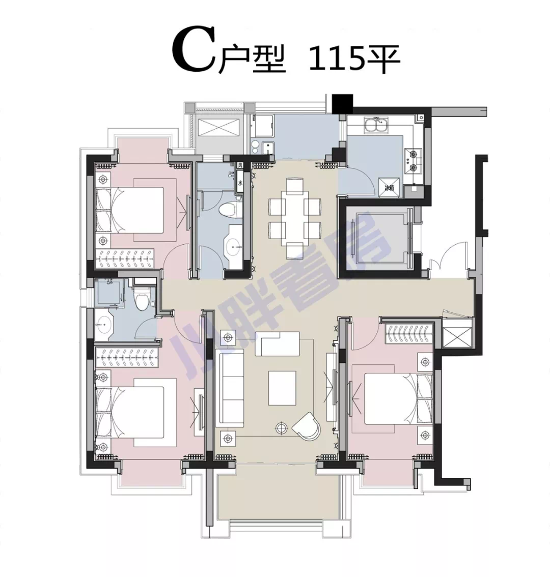 普长风瑞仕庭建筑面积约82-196平户型图!