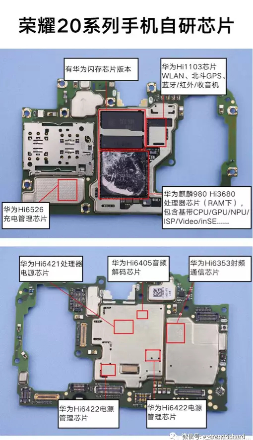 荣耀20pro首发拆解大都是华为自研芯片已达全球顶级水平