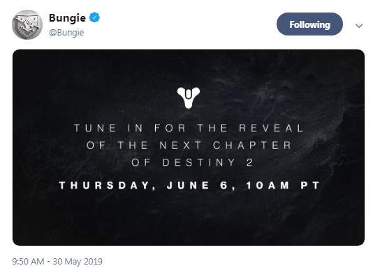 《命运2》将于6月7日公布新篇章 分家后首次披露新内容