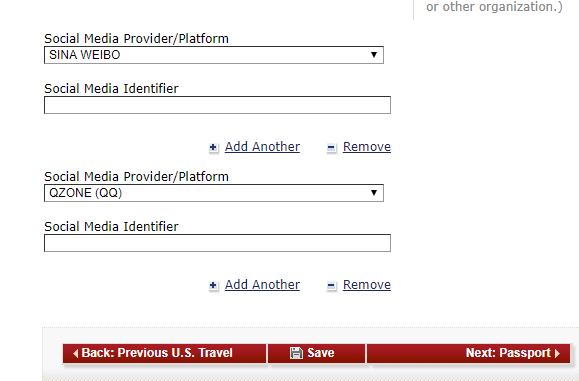 当然，申请人也可以选择自己“没有”（None）社交账号的选项，但如果被美国政府发现撒谎，则可能会影响签证通过的几率。