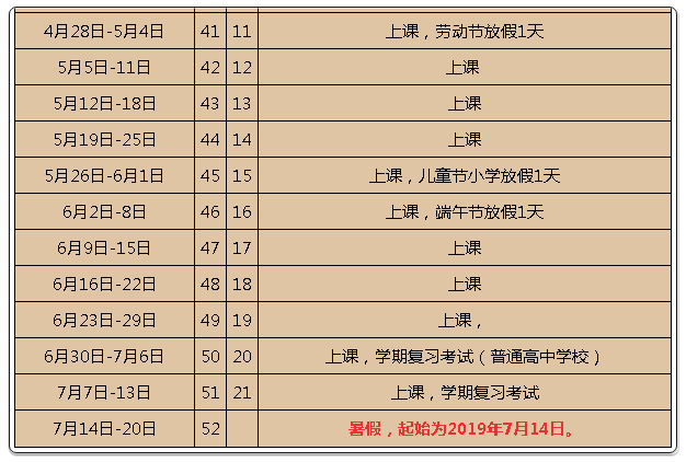 2019学年广东省广州市中小学暑假放假时间安排表