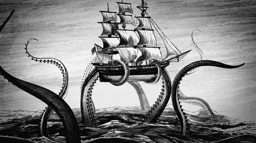 超棒的复古版画风格海怪动画