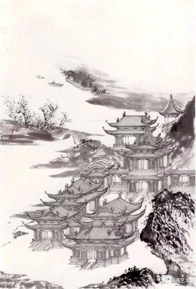 分享一组亭台楼阁白描画稿