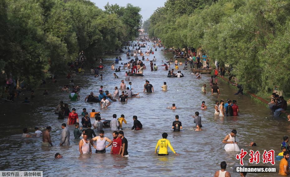 巴基斯坦迎酷暑气候民众跳入河中纳凉_