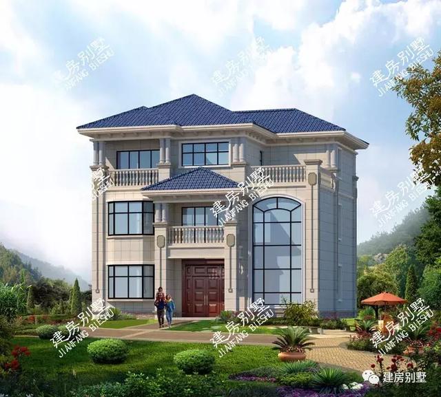宽11米多的三层自建房,简欧式外观设计,使用落地窗很气派
