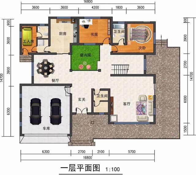 5室2厅双车库乡村二层别墅带内院设计很有范