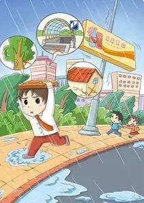 遇雷雨大风,请先行躲避,不要在大树,危旧房屋,广告牌,地下通道下避雨