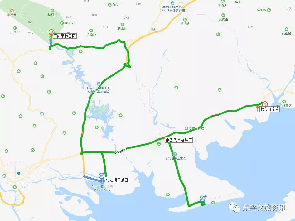 屏峰雨林公园—北仑河口景区:驾车32分钟,距离28公里;北仑河口景区