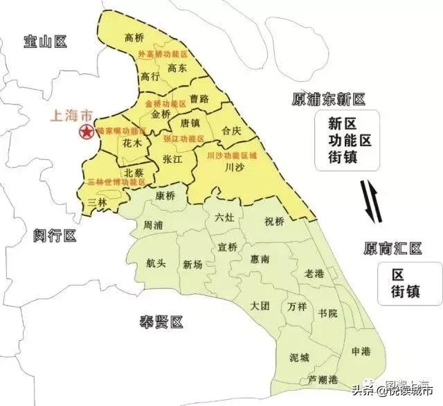 2006年浦东新区与南汇区行政区划特征(作者自绘)