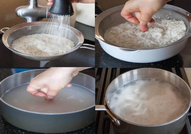 蒸米饭的水量:用手指测试水量,也就是米上面的深度,达到指关节的位置