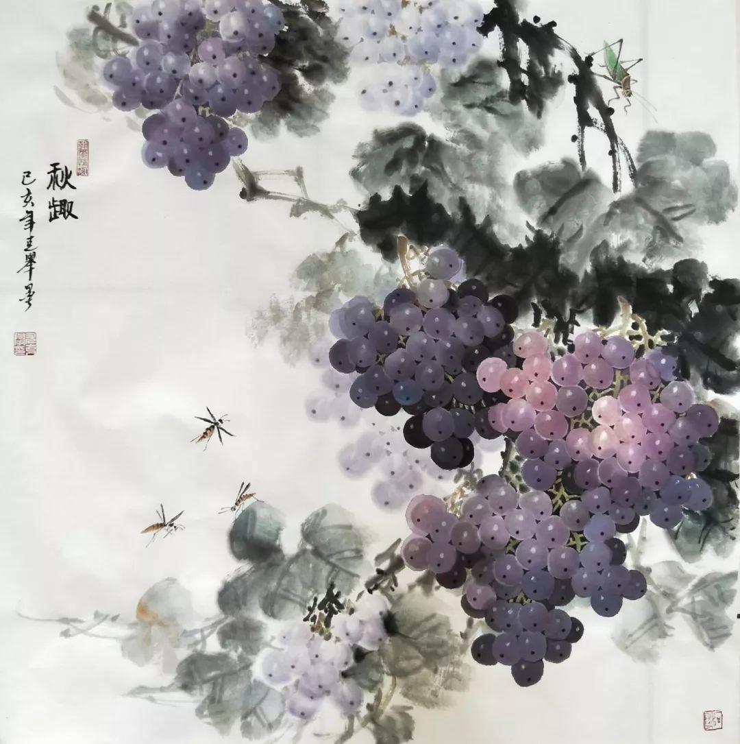 冯建辉画葡萄技巧,三尺竖幅写意葡萄图片_大山谷图库