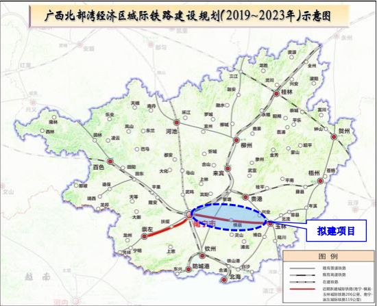 广西北部湾济区城际铁路建设规划中的位置示意图